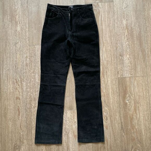 Vintage 90s XOXO Brand Black Suede High Waisted Straight Leg Pant - Picture 1 of 5